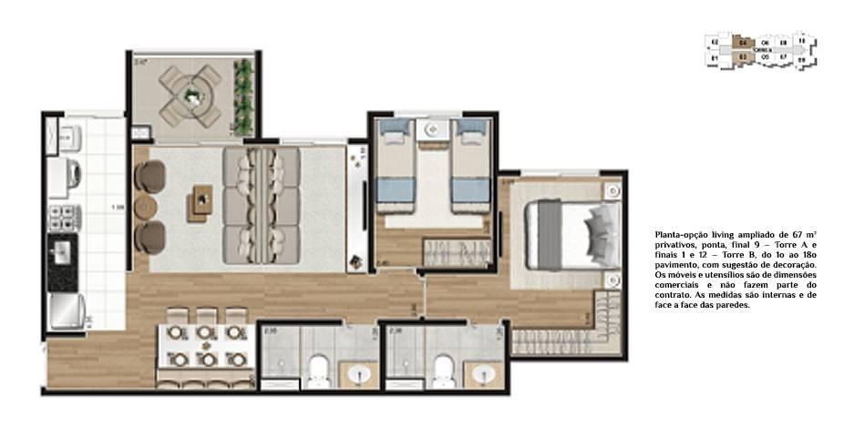 Apartamento com 2 quartos, 67m², à venda